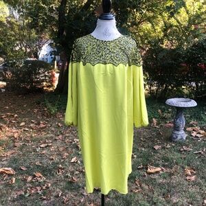 NWT Lela Rose for Lane Bryant 22 Plus Size Swing Dress Black Lace Yellow